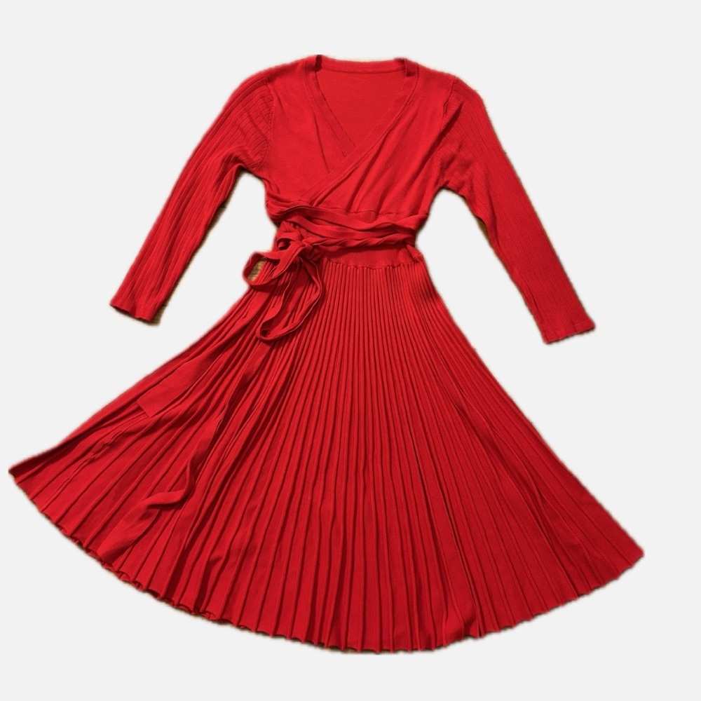 Red Ribbed Sweater Wrap Dress by Blue Sky Butterfly | Size M | Valentine’s